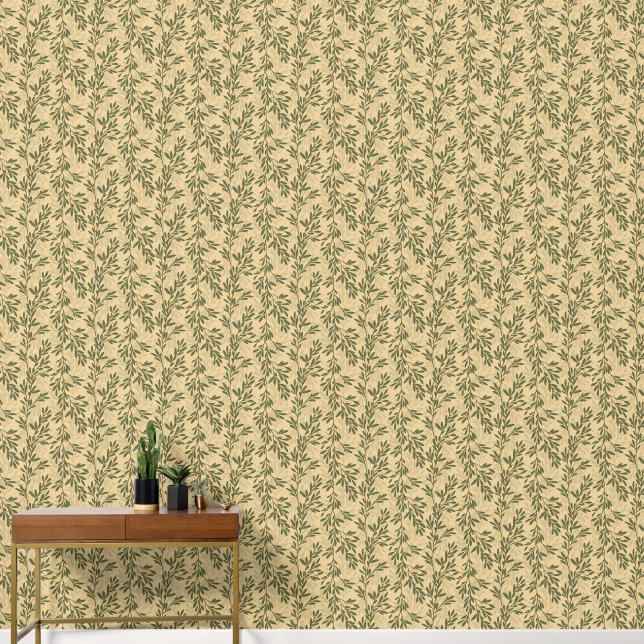 Green Olive Tree Branch Mediterranean Pattern Wallpaper (Hallway)