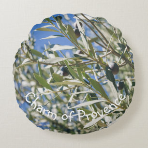 Green Olive Tree with Black Fruits Round Pillow