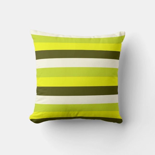 Green Olive White Stripes Pattern Throw Pillow (Front)