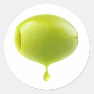 Green olive with drop of oil classic round sticker