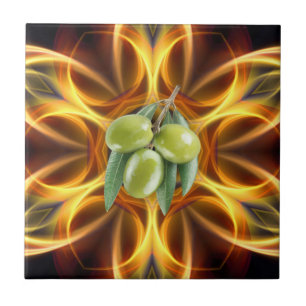 Green Olives ~ 0308 ~ Gold Russet Background ~  Tile