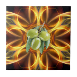 Green Olives ~ 0308 ~ Gold Russet Background ~  Tile