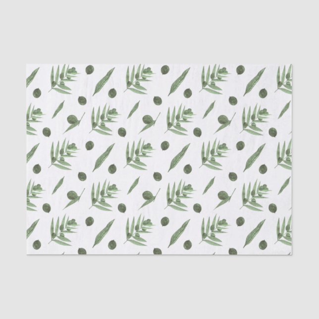 Green Olives and Olive Branches Tissue Paper (Front)
