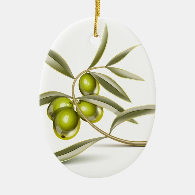 Green olives branch ceramic ornament (Front)