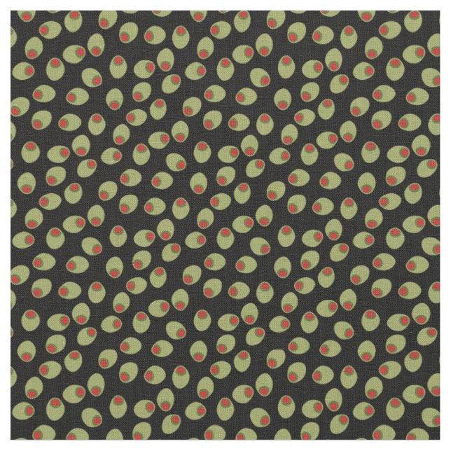 Green Olives With Pimentos on Black Pattern Fabric (Close Up)