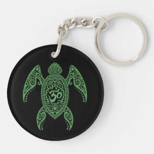 Green Om Sea Turtle on Black Keychain