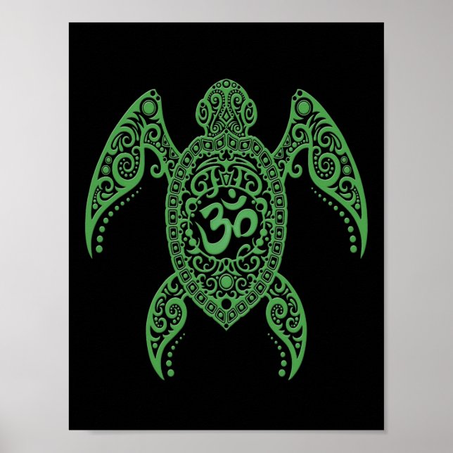 Green Om Sea Turtle on Black Poster (Front)