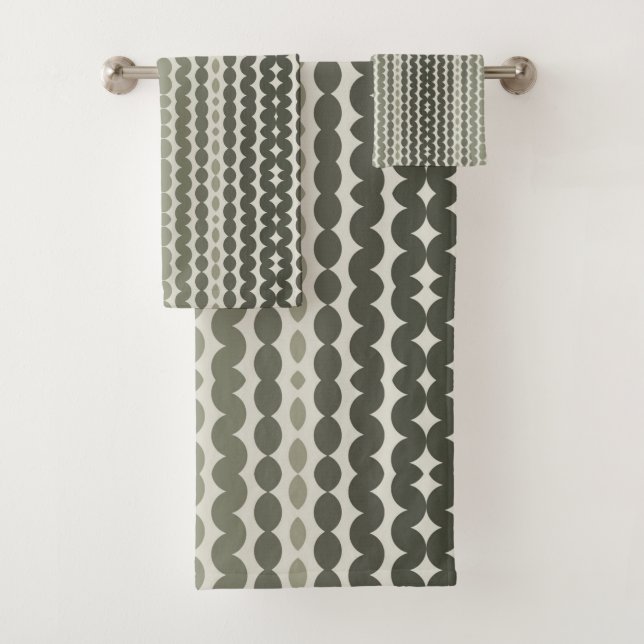 Green Ombre Abstract Stripes Bath Towel Set (Insitu)