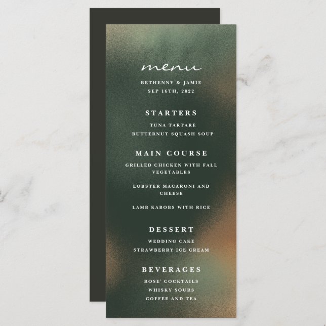 Green Ombre Boho Minimalist Wedding Menu (Front/Back)