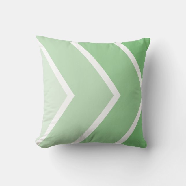 Green Ombré Chevron Stripes Pattern Throw Pillow (Front)