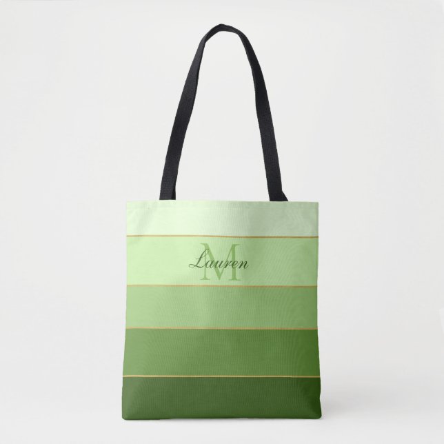 Green Ombre Colour Block Personalized Tote Bag (Front)