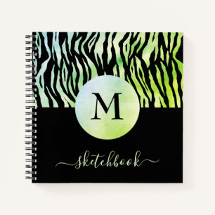 Green Ombre Glam Animal Print Monogram Sketchbook Notebook