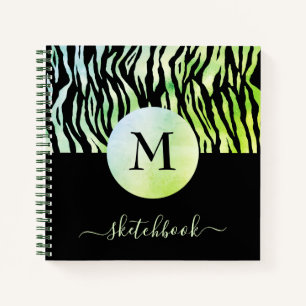 Green Ombre Glam Animal Print Monogram Sketchbook Notebook