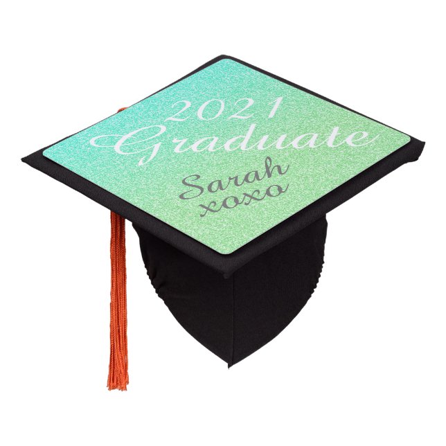 Green Ombre Glitter Custom Graduation Cap Topper (Angled)