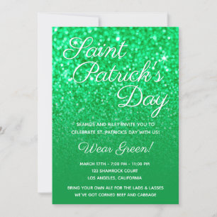 Green Ombre Glitter St. Patrick's Day Party Invitation