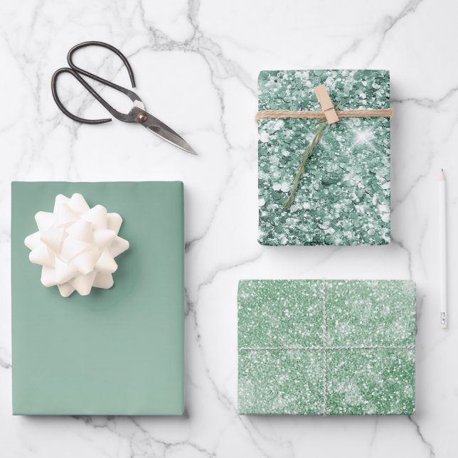 Green Ombre Glitzy Glitter Wrapping Paper Sheet (Front)