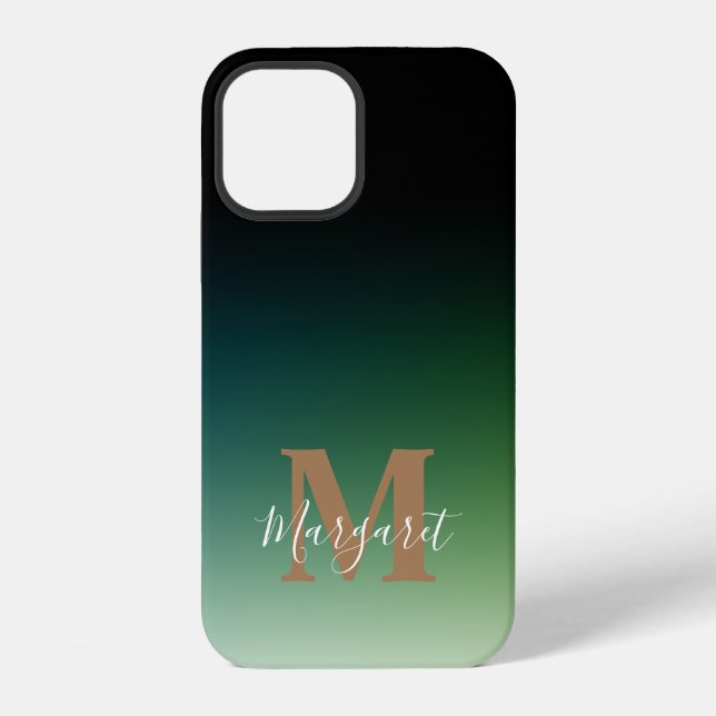 Green Ombre Gold Monogram iPhone Case (Back)