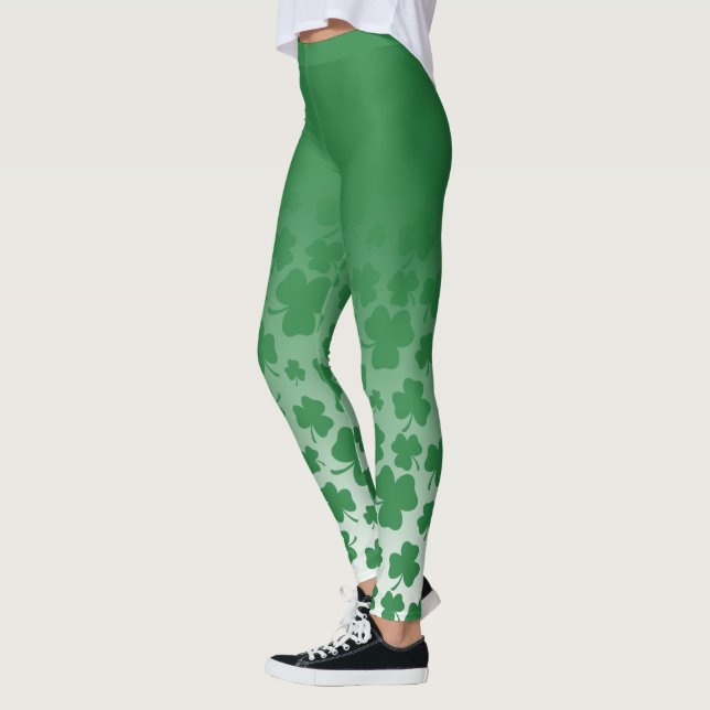 Green Ombre & Green Shamrock Pattern Over White Leggings (Left)