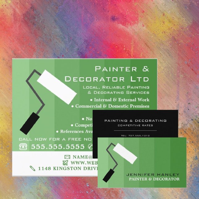 Green Ombre & Paint Roller, Painter & Decorator Business Card (Creator Uploaded)