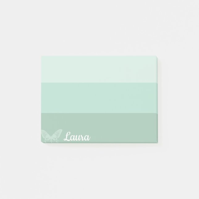 Green Ombre Striped Butterfly Personalized Post-it Notes (Front)