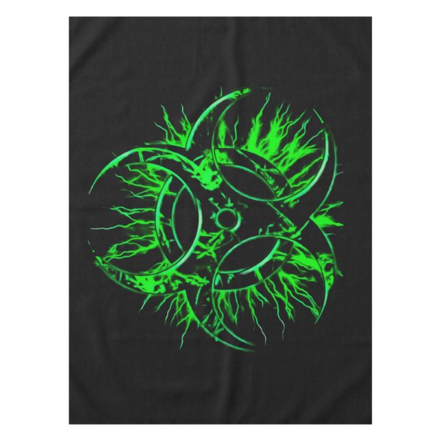 Green on black biohazard toxic warning sign symbol tablecloth (Front)