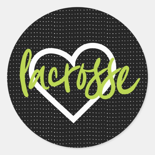 Green on Black Lacrosse Sticks & Hearts Pattern Classic Round Sticker (Front)