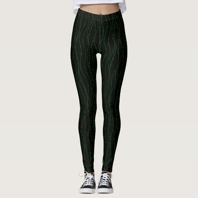Green on Black Leggings - St. Patrick's Yoga Pants (Front)