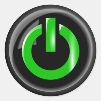 " Green On " Black Power Button Classic Round Sticker