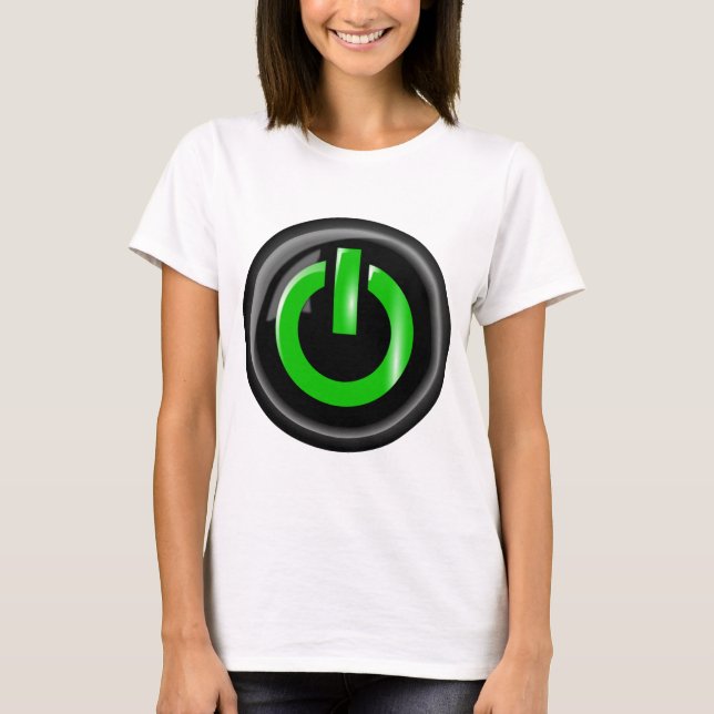 " Green On " Black Power Button T-Shirt (Front)