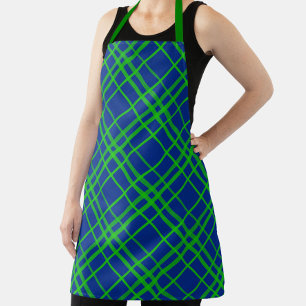 Green On Blue Tartan Plaid Pattern Design  Apron