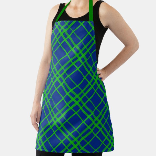 Green On Blue Tartan Plaid Pattern Design  Apron (Creator Uploaded)