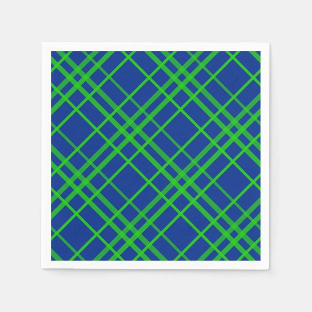 Green On Blue Tartan Plaid Pattern Design  Napkin (Front)