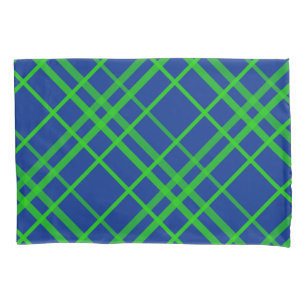 Green On Blue Tartan Plaid Pattern Design  Pillowcase