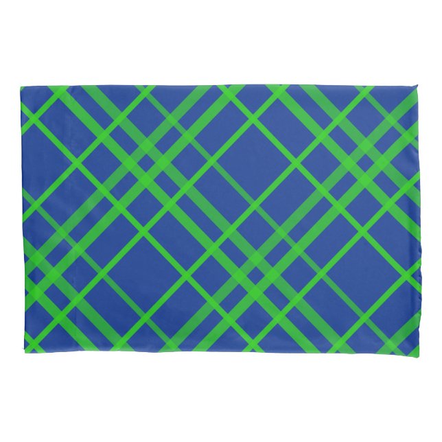 Green On Blue Tartan Plaid Pattern Design  Pillowcase (Front)