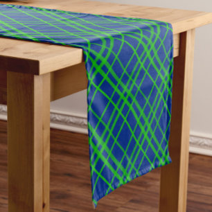 Green On Blue Tartan Plaid Pattern Design Short Table Runner