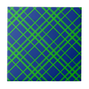 Green On Blue Tartan Plaid Pattern Design Tile