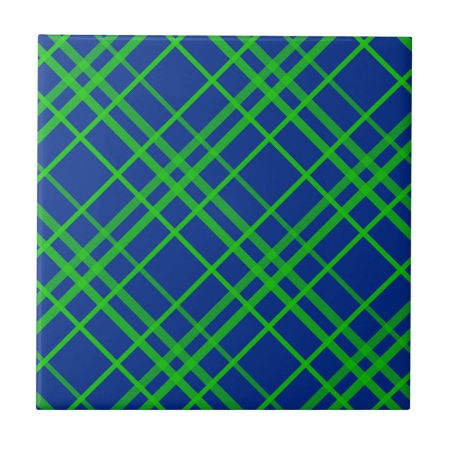 Green On Blue Tartan Plaid Pattern Design  Tile (Front)
