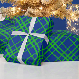 Green On Blue Tartan Plaid Pattern Design Wrapping Paper