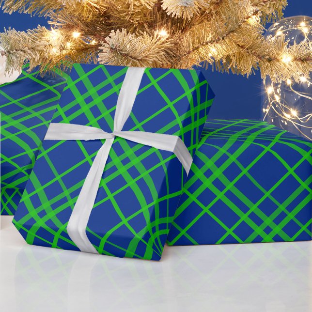 Green On Blue Tartan Plaid Pattern Design  Wrapping Paper (Creator Uploaded)
