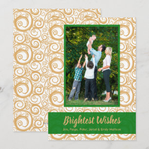 Green on Gold Swirls Christmas Photo Card
