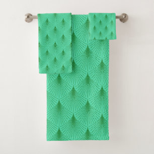 Green on green art deco seamless pattern shower cu bath towel set