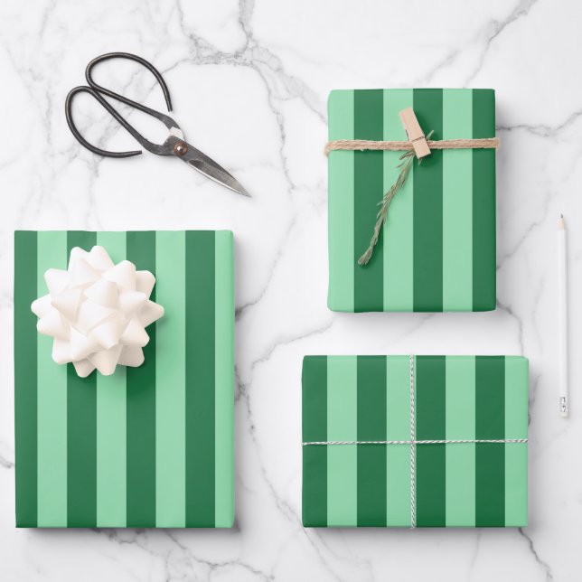 Green-on-Green Stripes Wrapping Paper Sheet (Front)
