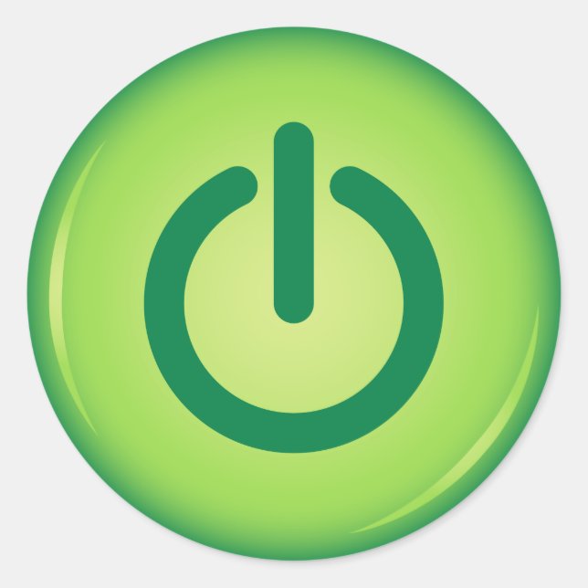 Green on off power button novelty stickers (Front)