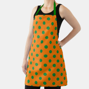 Green On Orange Polka Dots Pattern Design Apron