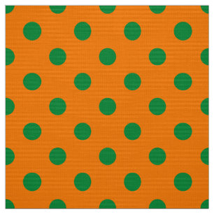 Green On Orange Polka Dots Pattern Design  Fabric