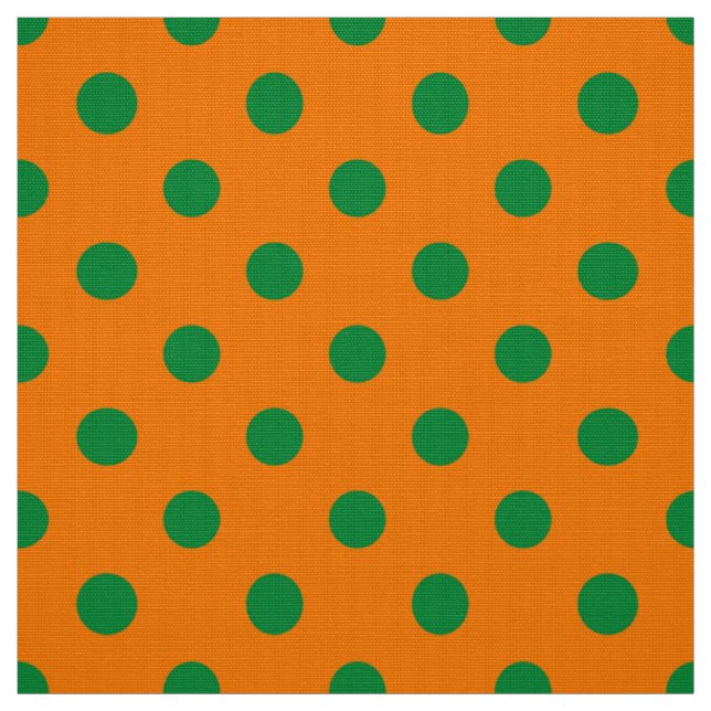 Green On Orange Polka Dots Pattern Design  Fabric (Swatch)