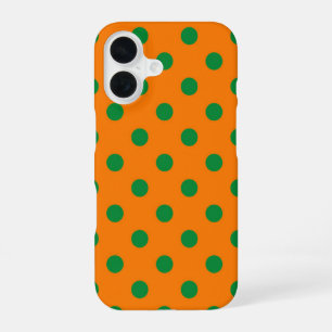 Green On Orange Polka Dots Pattern Design iPhone 16 Case