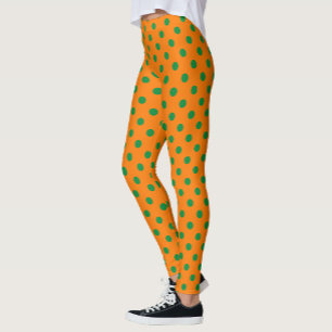 Green On Orange Polka Dots Pattern Design Leggings