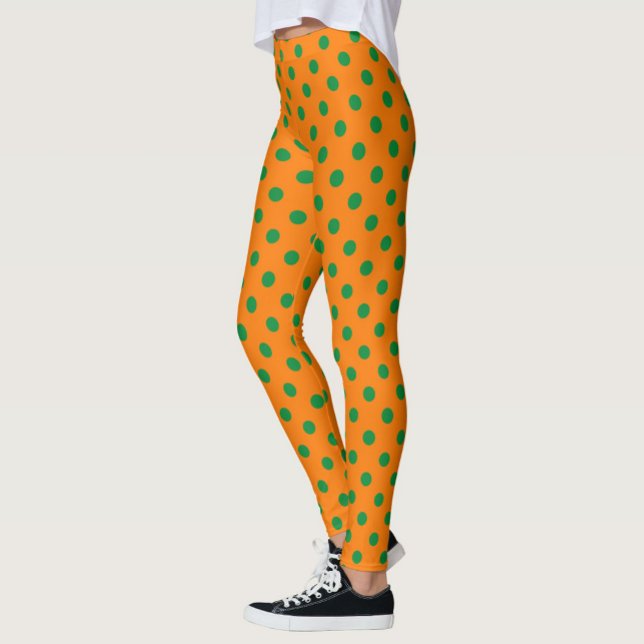 Green On Orange Polka Dots Pattern Design  Leggings (Creator Uploaded)