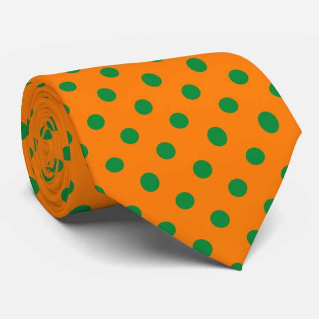 Green On Orange Polka Dots Pattern Design  Tie (Creator Uploaded)